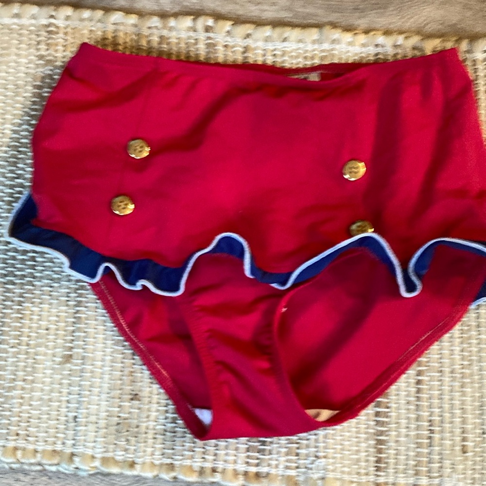 High-rise  Sailor bikini, bottom size small red blue  with ruffles hold tummy in